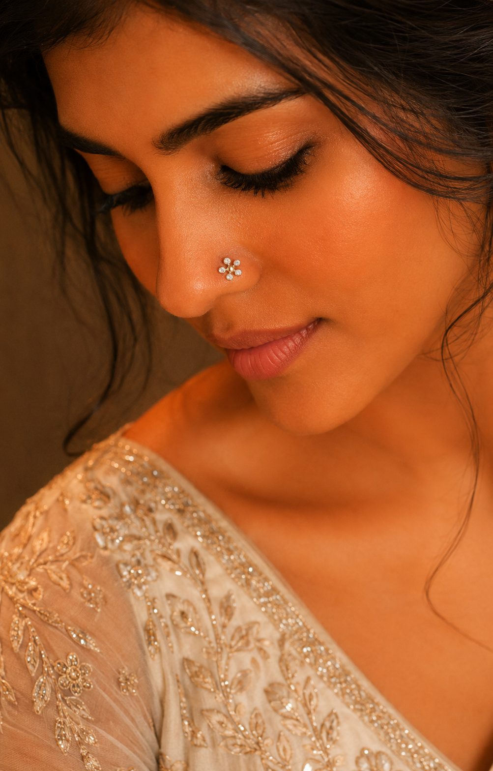 Six Petal Flower Diamond Nosepin