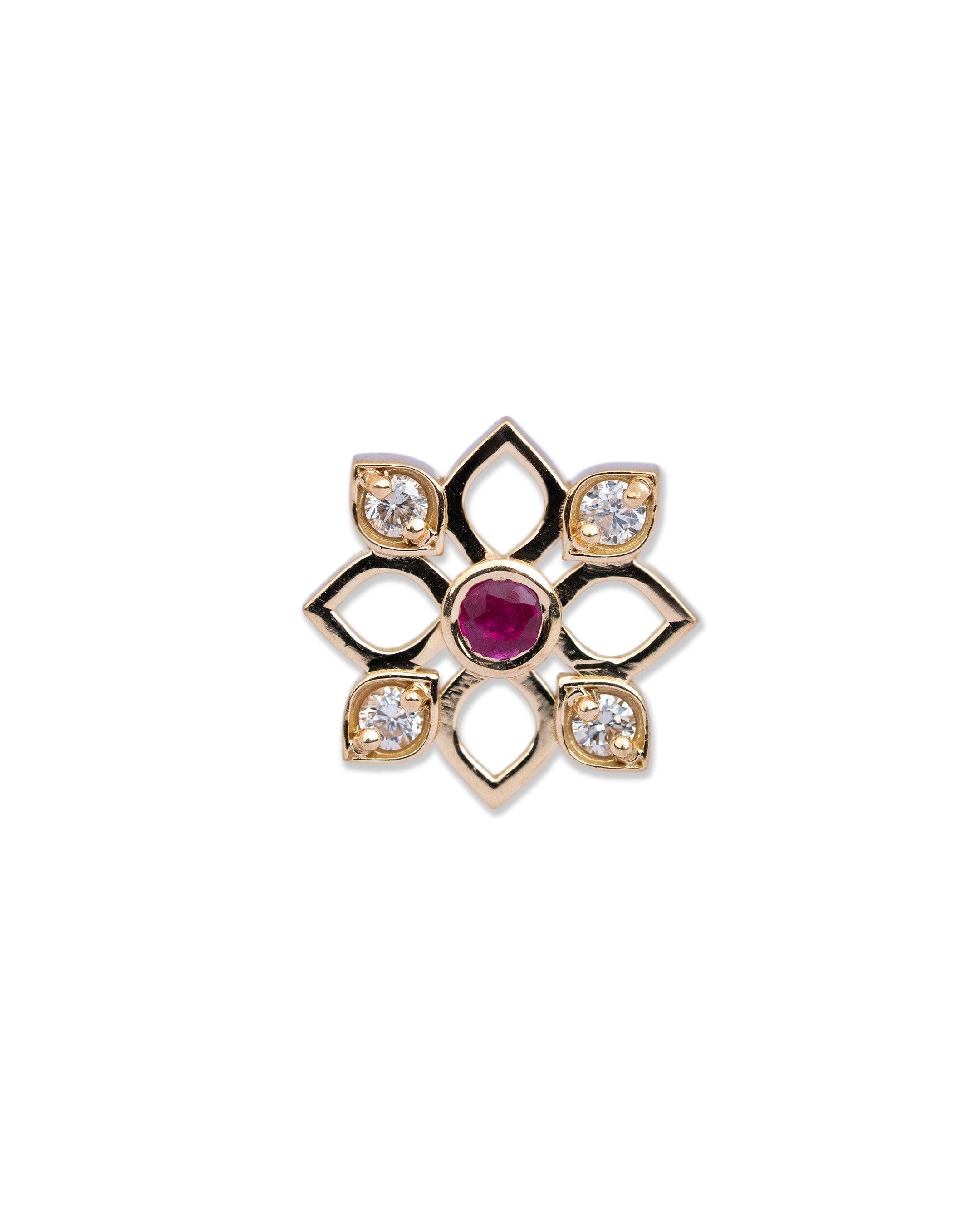 Ornate Temple Ruby & Diamond Nosepin