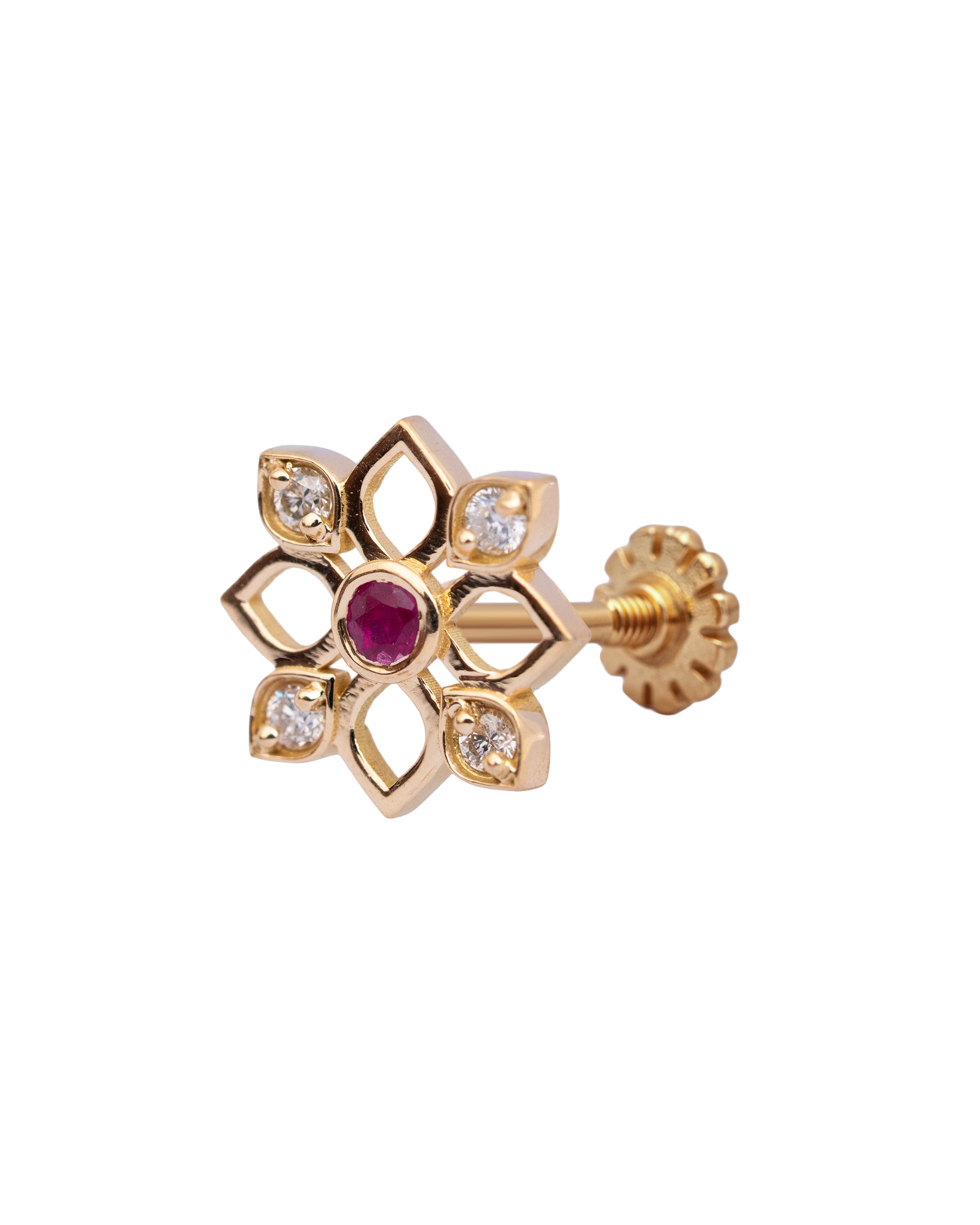 Ornate Temple Ruby & Diamond Nosepin